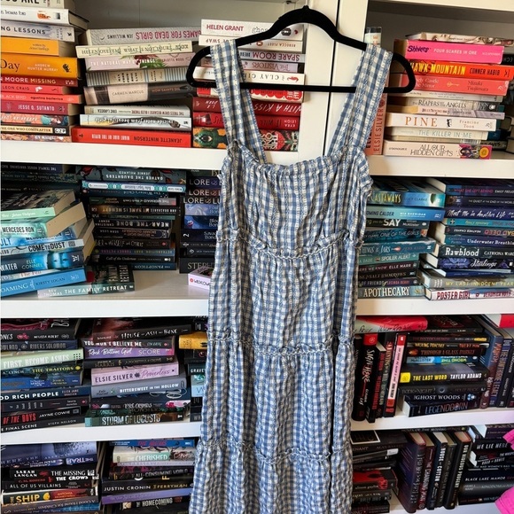 Max studio blue white gingham plaid checker tiered ruffle romantic maxi dress - Picture 8 of 8